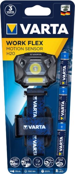 Čelová svítilna VARTA 18648 Work Flex Motion Senzor, LED, 3W+COB, 3xAAA, odolná