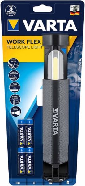 Svítilna VARTA 18646 LED5W + COB LED vč.4R6, WORK FLEX TELESCOPE LIGHT + + 4 ks baterie AA ZDARMA