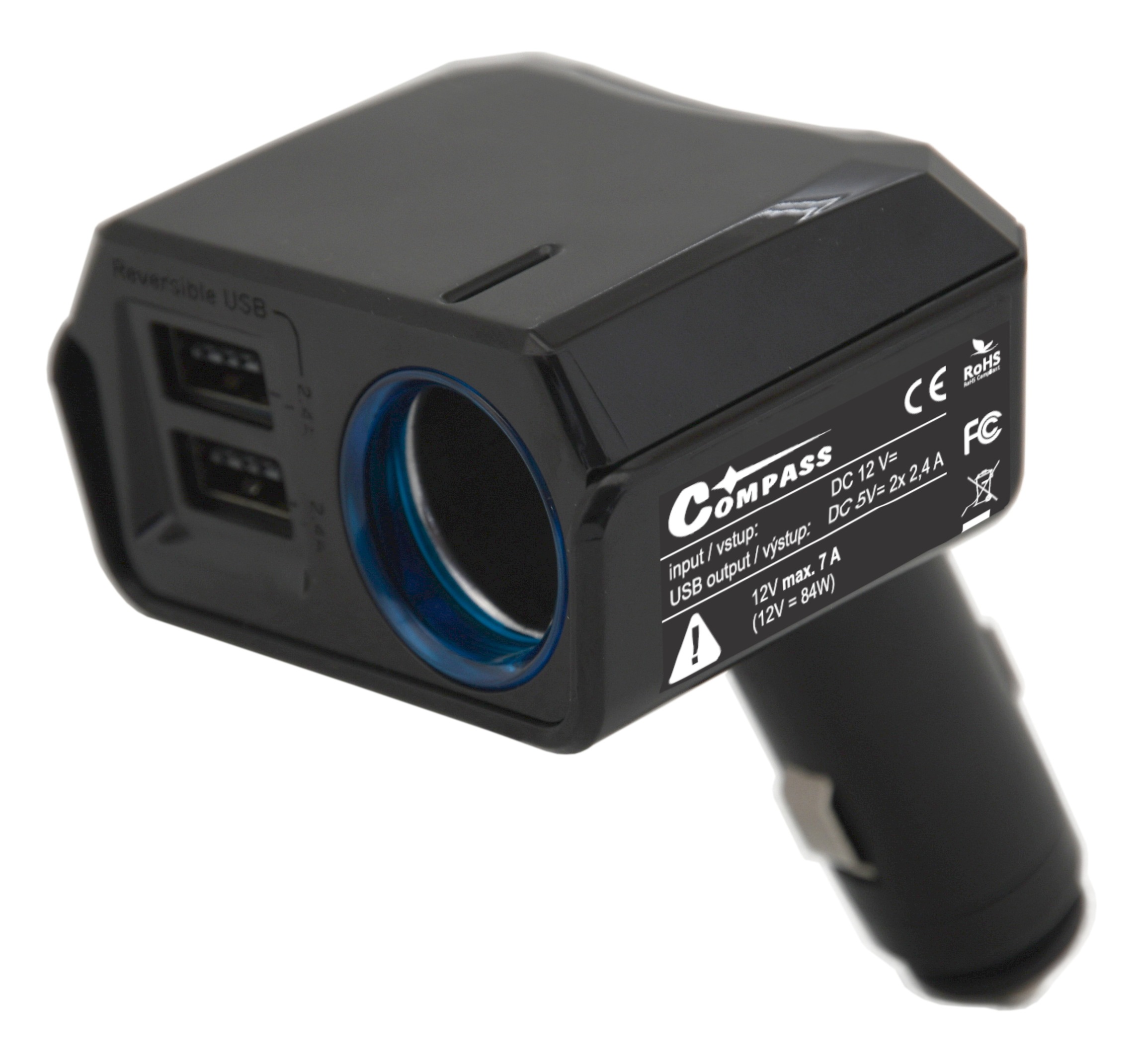 COMPASS Adaptér pevný 12V + 2x USB 2400mA SELECT 07431
