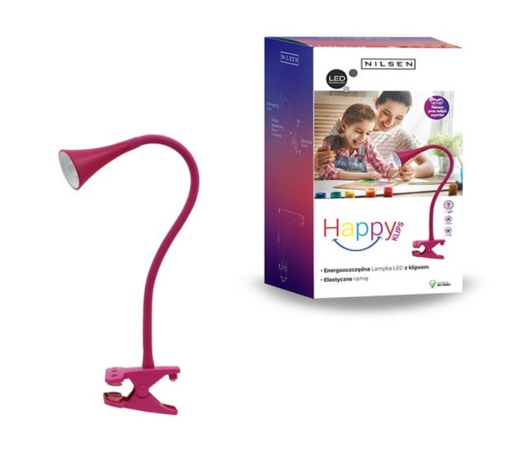 NILSEN LED stolní lampa HAPPY klips 2,5W, růžová PX030