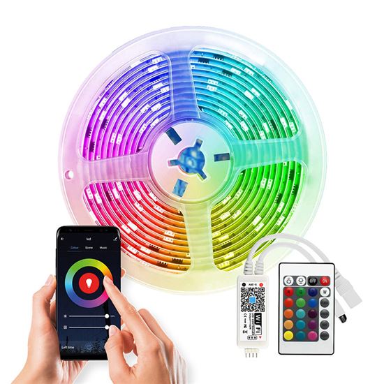 Solight Wifi Smart LED světelný pás, RGB, 5m, sada s adaptérem a dálkovým ovladačem - WM57