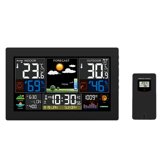 Solight meteostanice, XL barevný LCD, teplota, vlhkost, tlak, RCC, černá - TE81XL