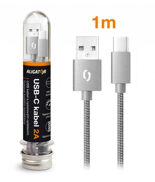 Datový kabel ALIGATOR TUBA 2A, USB-C Barva: šedá