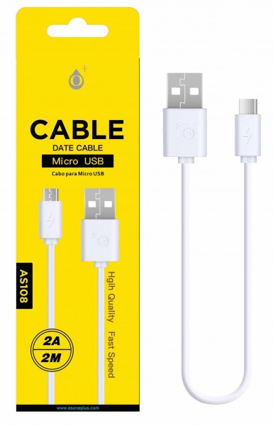 Datový a nabíjecí kabel PLUS, Micro USB 2A/2M, (AS108), bílý