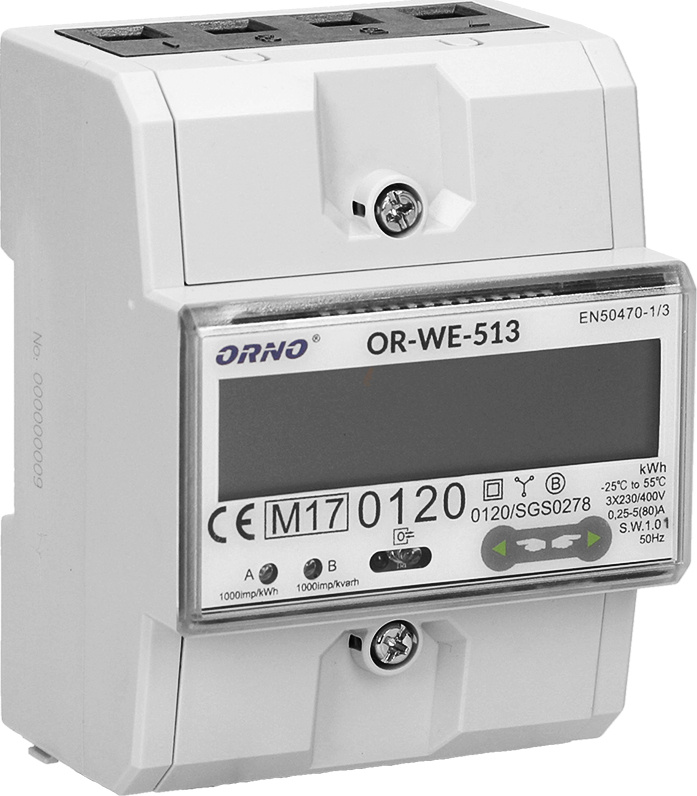 Elektroměr digitální na DIN lištu ORNO OR-WE-513, 80A, MID, třífázový, DIN TH-35mm