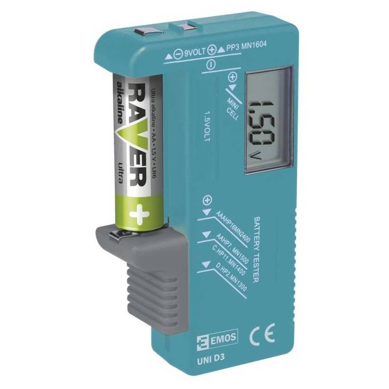 EMOS Univerzální tester baterií (AA, AAA, C, D, 9V, knoflíkových) N0322