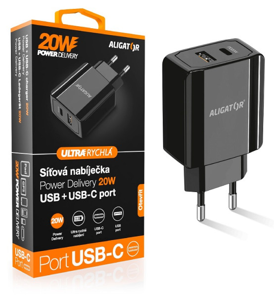 CD ALIGATOR PD20W+USB výstup, černá CHPD0004