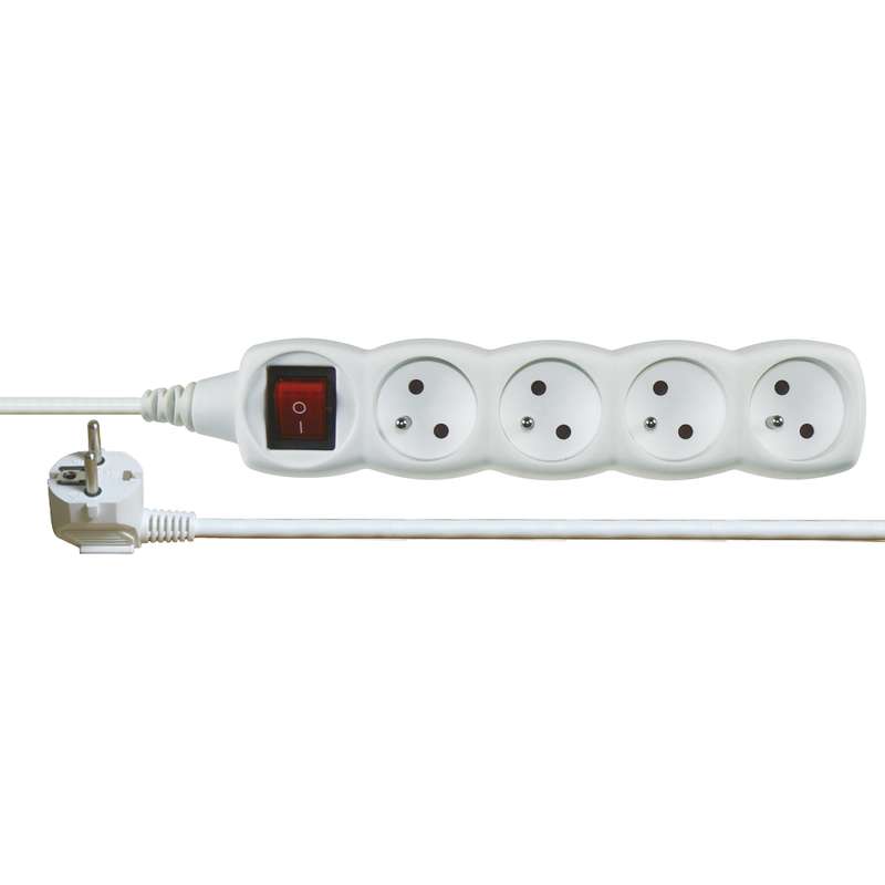 Prodlužovací kabel 3 m / 4 zásuvky / s vypínačem / bílý / PVC / 1 mm2 P1413