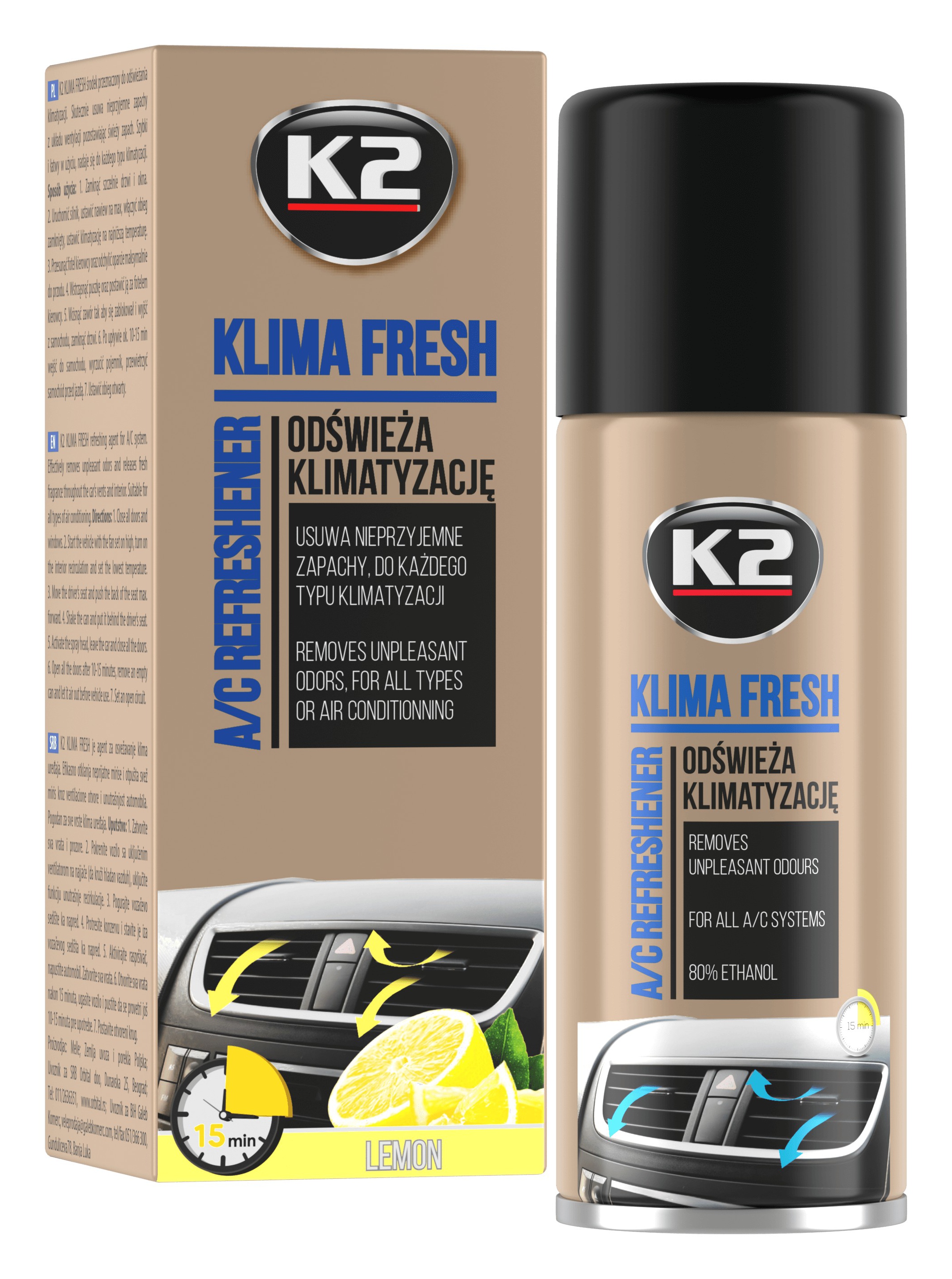 K2 Osvěžovač KLIMA FRESH 150 ml LEMON AMK222