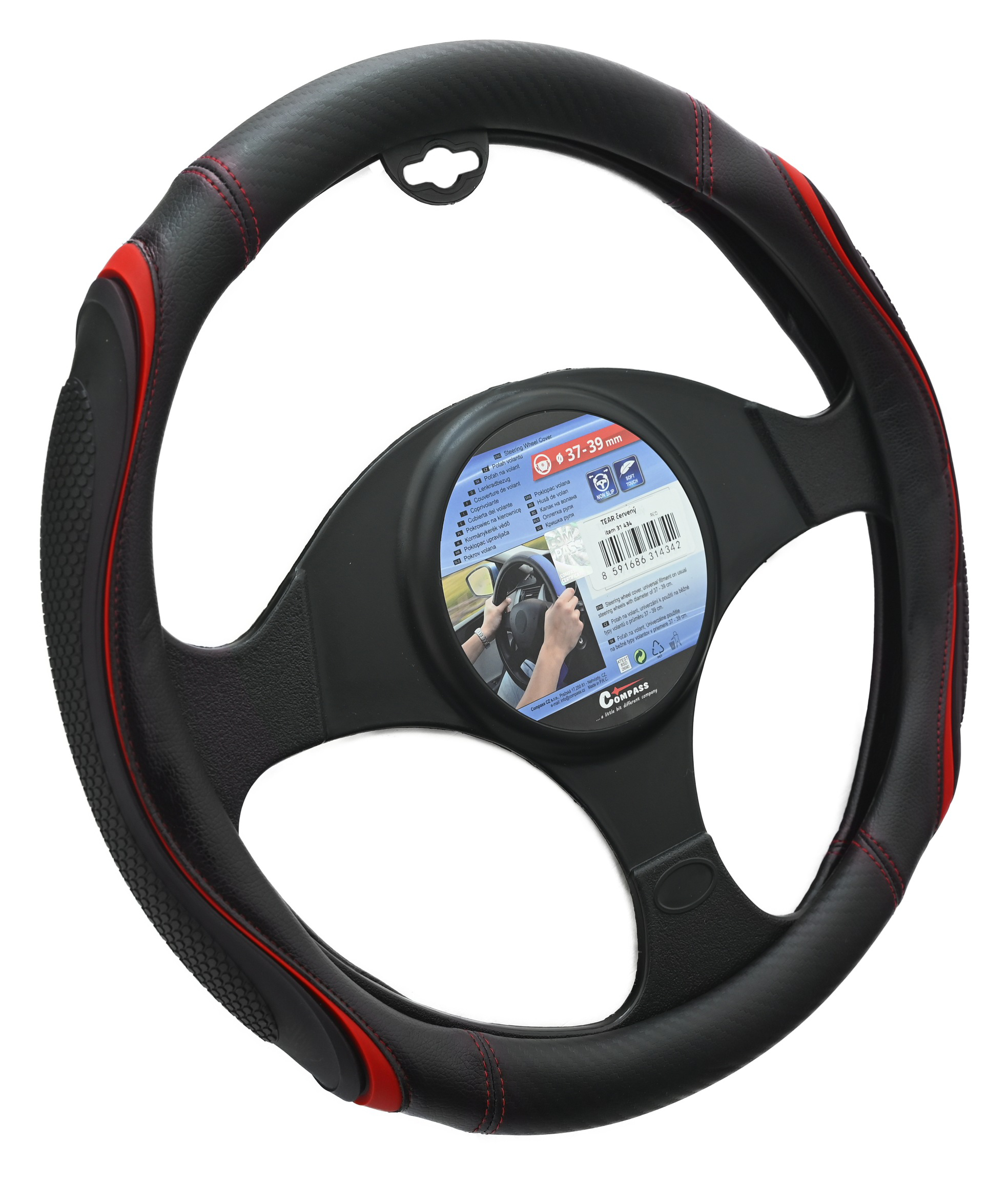 COMPASS Potah volantu TEAR červený