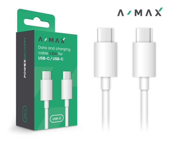Datový a nabíjecí kabel A-MAX USB-C/USB-C 1,2m, bílý