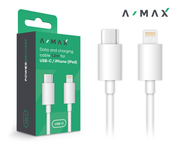 Datový a nabíjecí kabel A-MAX USB-C/Lightning 1,2m, bílý