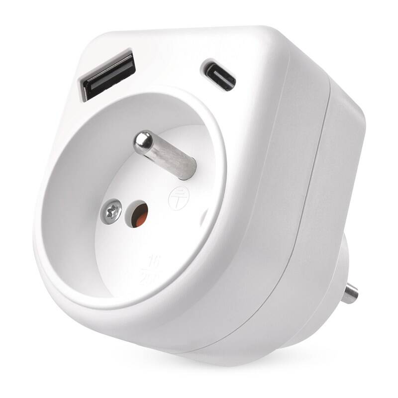 Rozbočovací zásuvka 1×, 1×USB-A+1×USB-C, bílá P0074