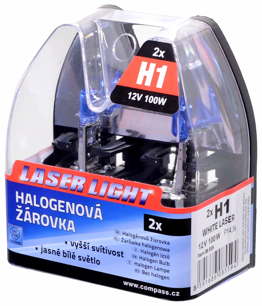 COMPASS Žárovka 12V H1 100W P14,5s WHITE LASER 2ks