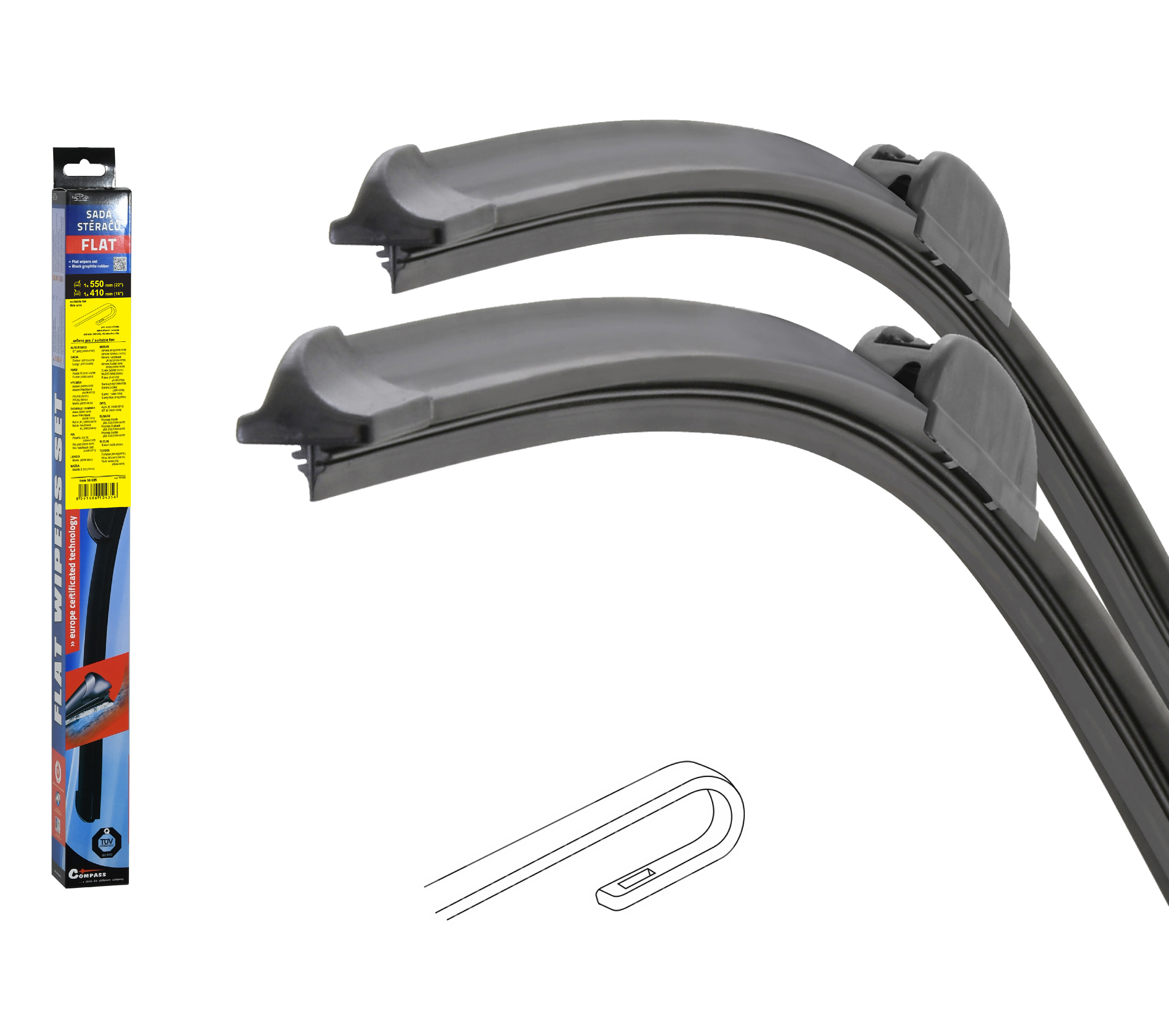 Compass Stěrače FLAT SET (HOOK) 550+410mm 10435