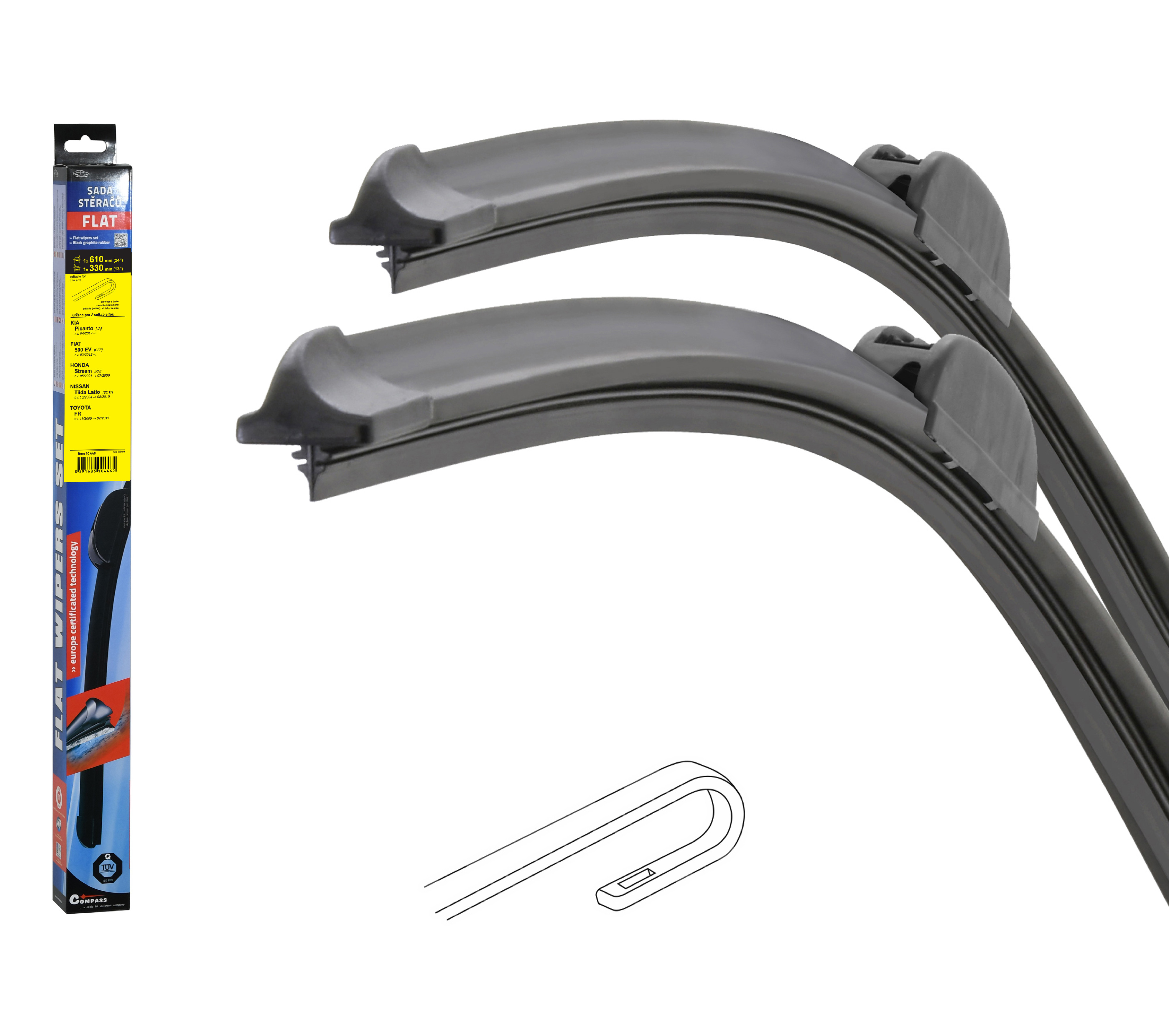 Compass stěrače FLAT SET (HOOK) 610+330mm 10446