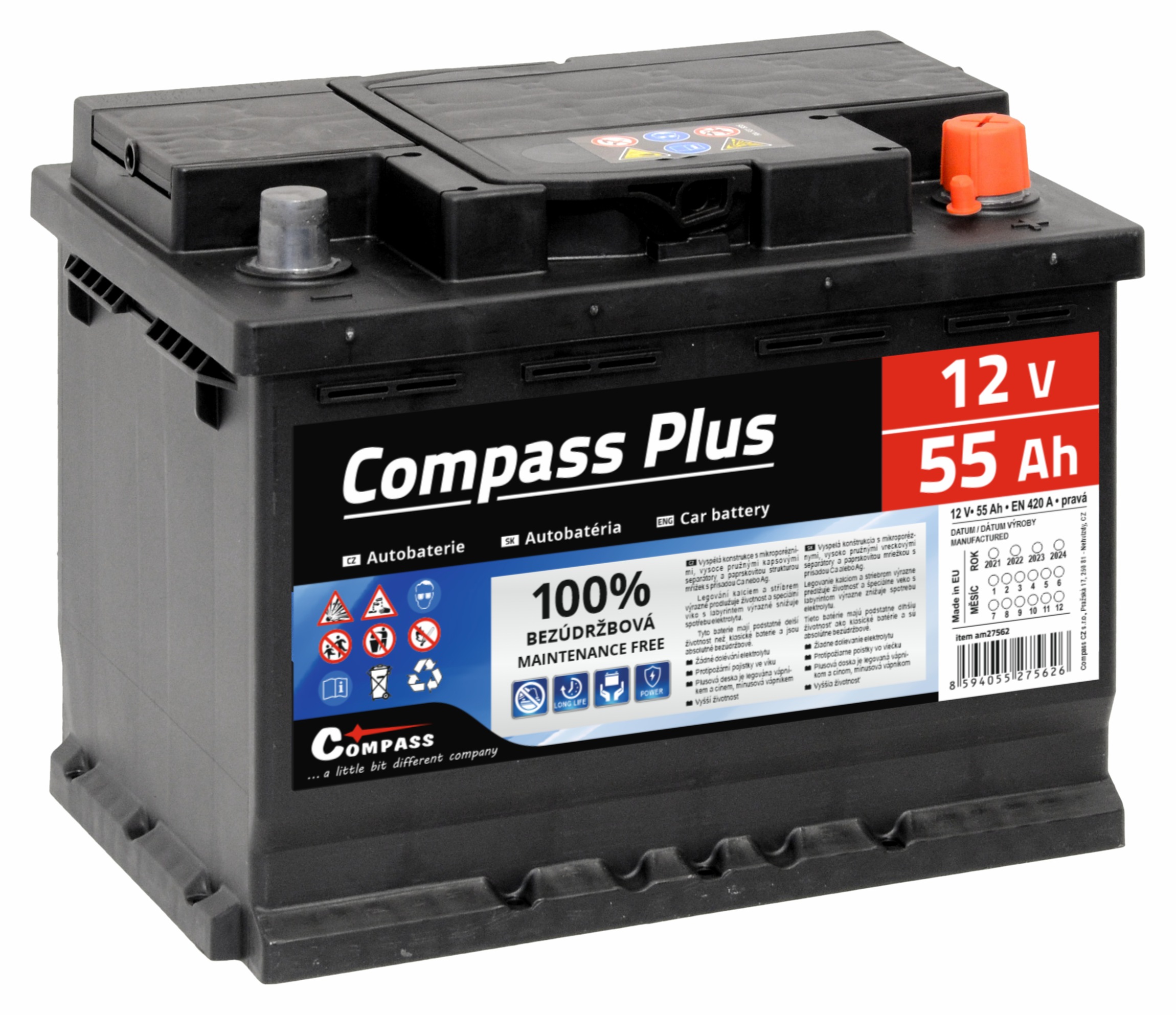 Autobaterie COMPASS PLUS 12V 55Ah 420A am27562