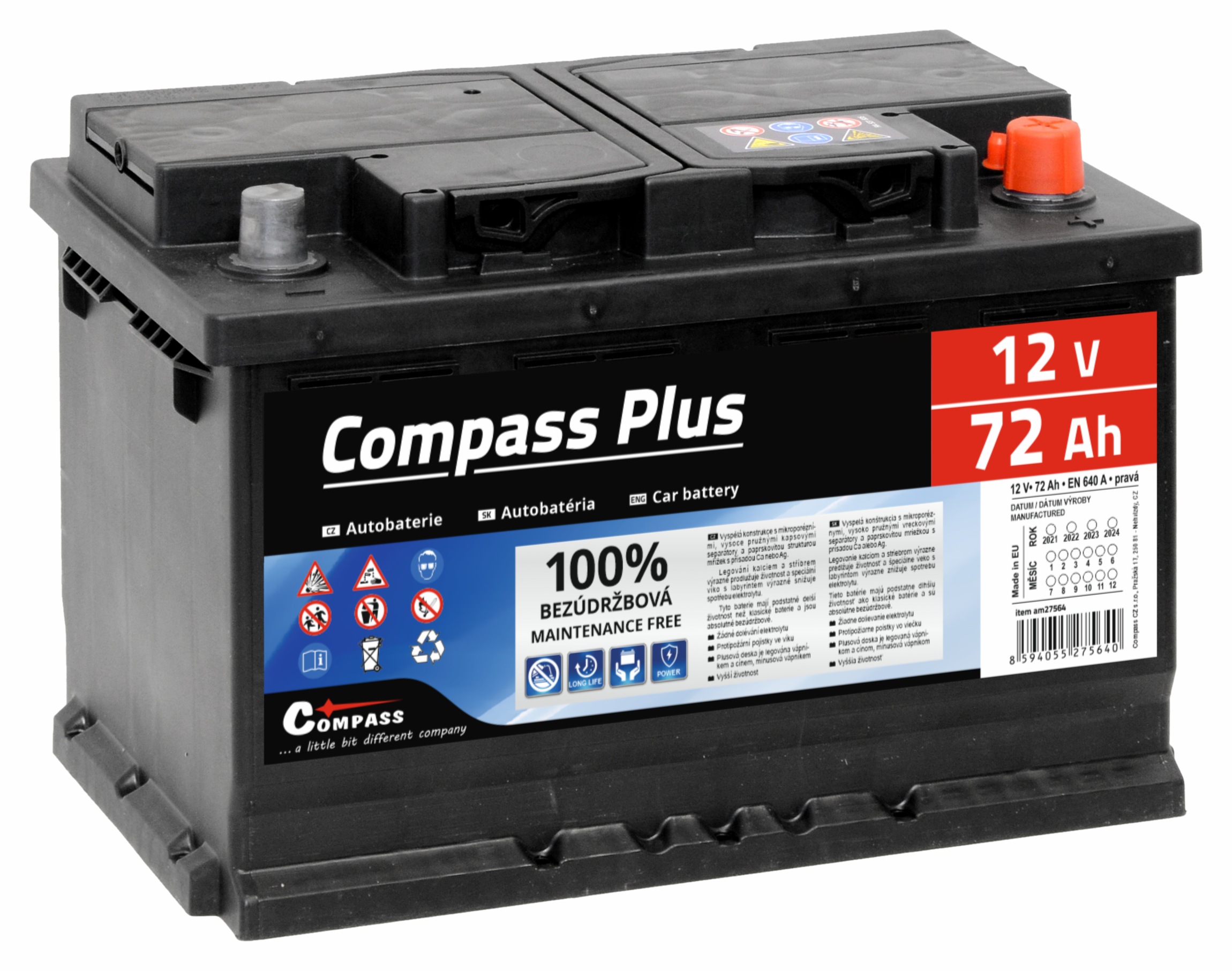 Autobaterie COMPASS PLUS 12V 72Ah 640A am27564