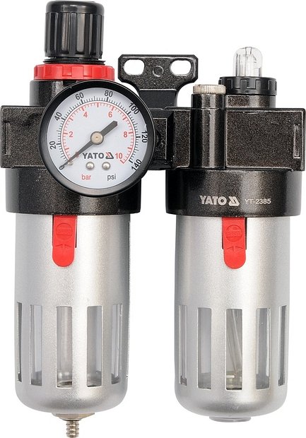 YATO Regulátor tlaku vzduchu 1/4", max. 0,93MPa, s filtrem (90ccm) a přimazáváním (60ccm) YT-2385