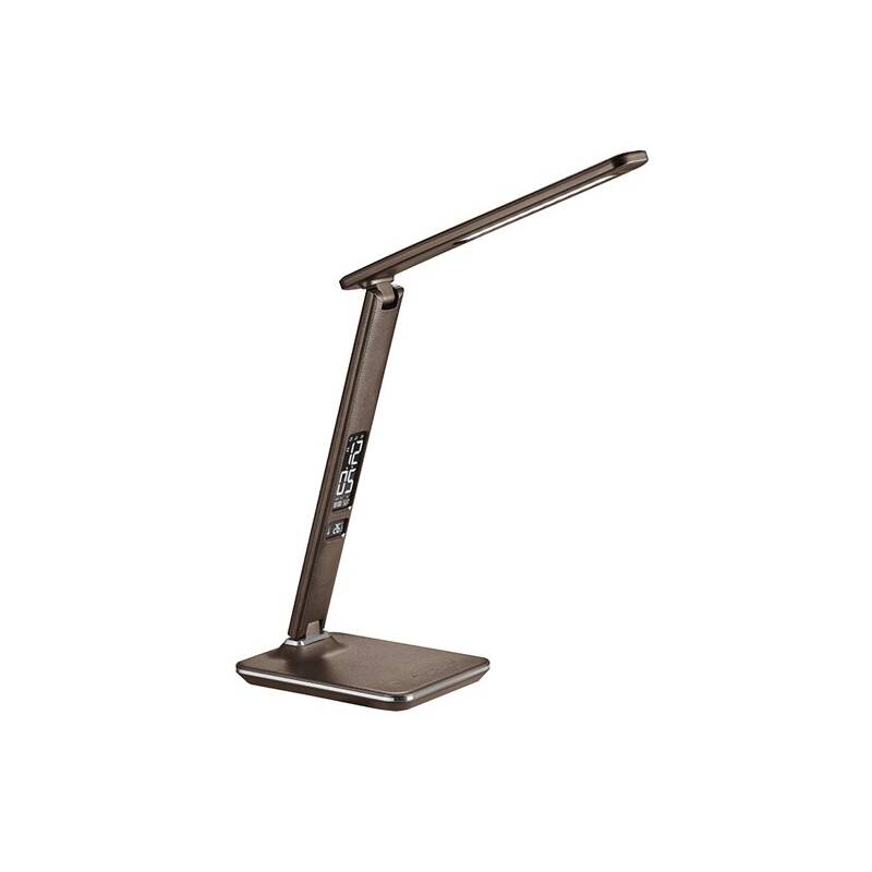 Solight LED stolní lampa stmívatelná s displejem, 9W, volba teploty světla, kůže, hnědá WO45-H