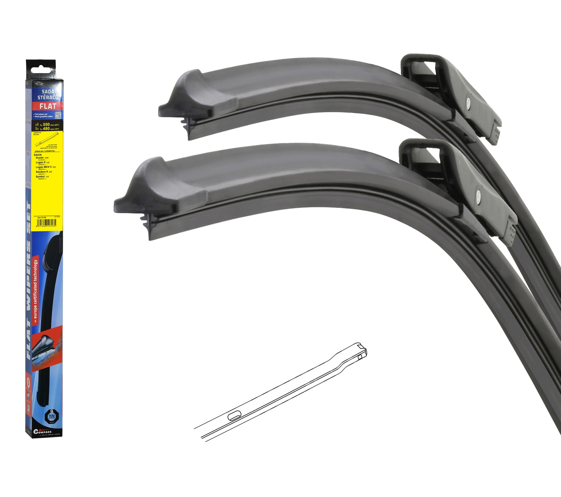 COMPASS Stěrače FLAT SET (BOLT) 550+480mm 10726