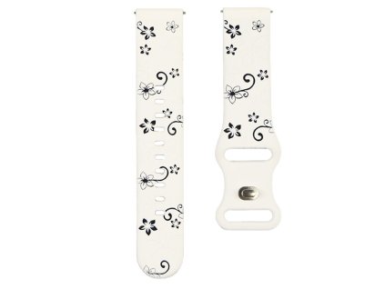 Silikónový remienok Kvetiny biely s čiernou 20mm