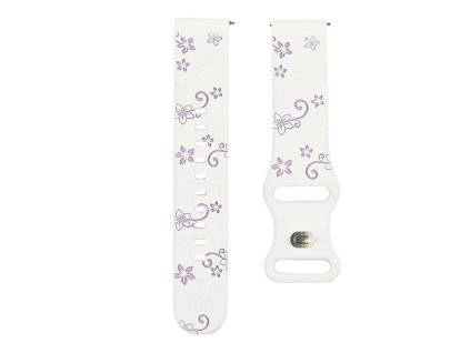 Silikónový remienok Kvetiny biely s fialovou 20mm