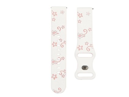 Silikónový remienok Kvetiny biely s ružovou 22mm