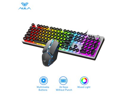 AULA T200 Wired Gaming Keyboard Mouse Combos 104 keys Multimedia Knob Mix Backlight Keyboard Gaming Set