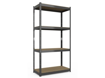 Kovový regál 150x70x30cm, lakovaný - černý, 4-policový, nosnost 700kg