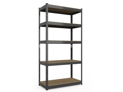 Kovový regál 180x90x45cm, lakovaný - černý, 5-policový, nosnost 875kg
