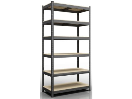 Kovový regál 220x90x50cm, lakovaný - černý, 6-policový, nosnost 870kg