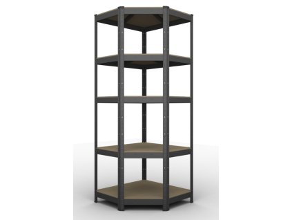 Kovový rohový regál 180x70x40x43cm, lakovaný - černý, 5-policový, nosnost 750kg