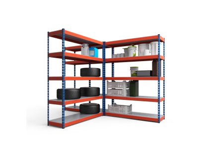 Kovový prumyslovy regál 216x140x40cm, lakovaný - modro/oranžový, 5-policový, nosnost 1500kg