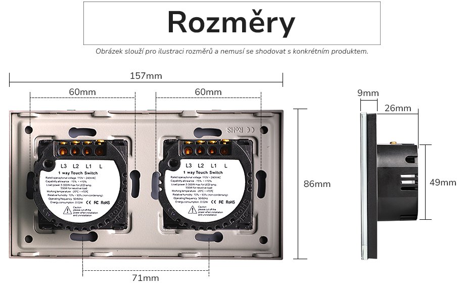 Rozměry vypínače