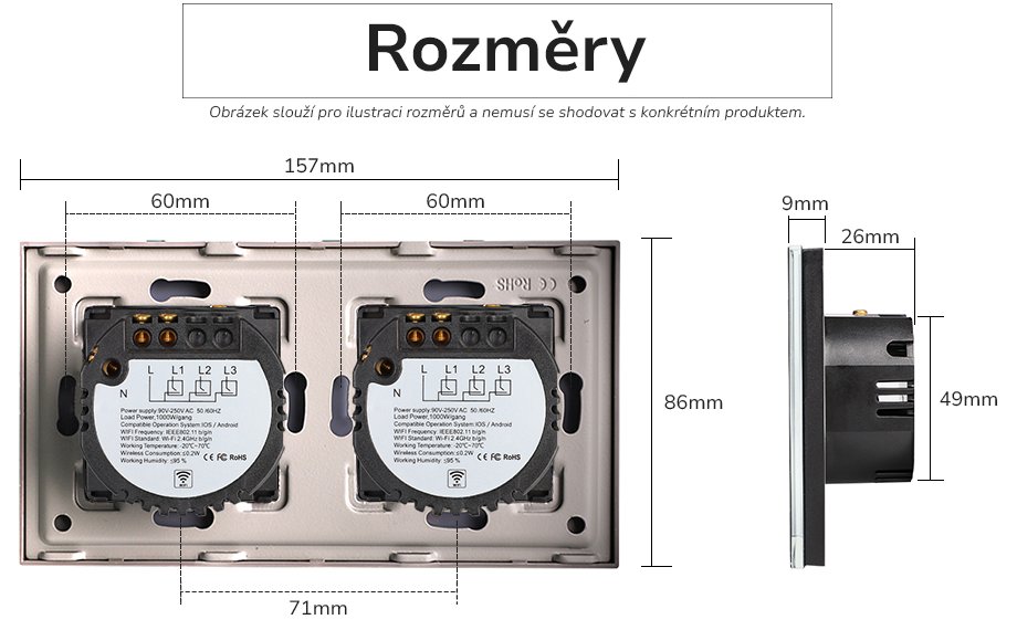 Rozměry vypínače