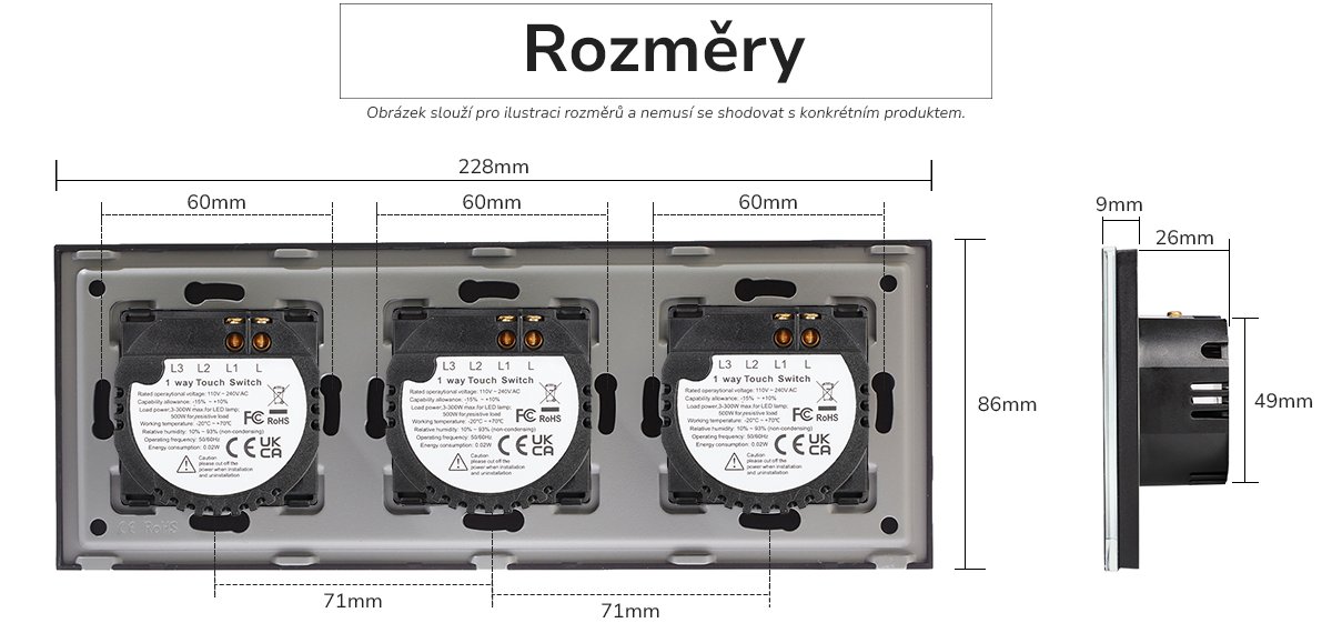 Rozměry vypínače
