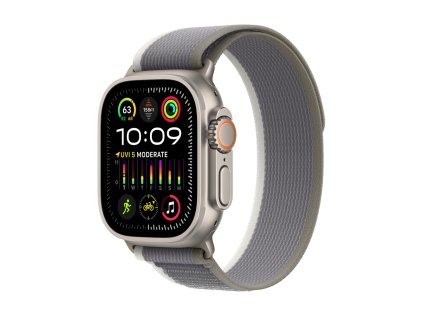 316158 apple watch ultra 2 gps cellular 49mm titanium case with green grey trail loop m l
