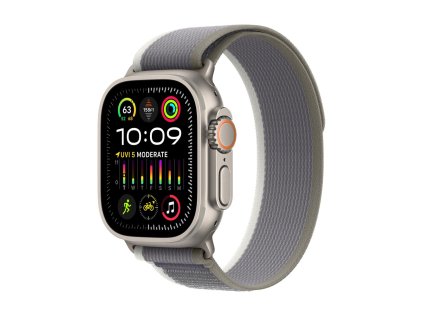 316383 apple watch ultra 2 gps cellular 49mm titanium case with green grey trail loop s m