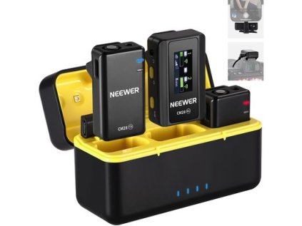 397776 neewer cm28 pro sada 2x bezdrotovy klopovy mikrofon prijimac a nabijacia zakladna