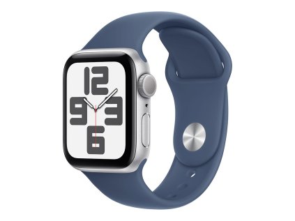 488597 apple watch se gps 44mm silver aluminium case with denim sport band m l