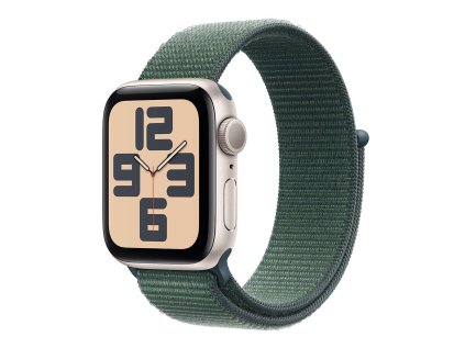 488660 apple watch se gps 44mm starlight aluminium case with lake green sport loop