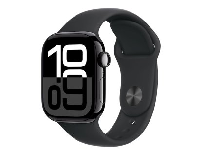 487799 apple watch series 10 gps cellular 46mm jet black aluminium case with black sport band s m