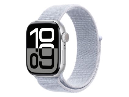 487796 apple watch series 10 gps cellular 46mm silver aluminium case with blue cloud sport loop