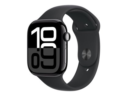 487724 apple watch series 10 gps 46mm jet black aluminium case with black sport band m l