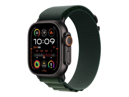 487859 apple watch ultra 2 gps cellular 49mm black titanium case with dark green alpine loop large