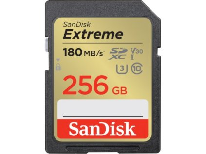 581411 sandisk extreme 256 gb sdxc memory card 180 mb s and 130 mb s uhs i class 10 u3 v30 rozbaleny kus