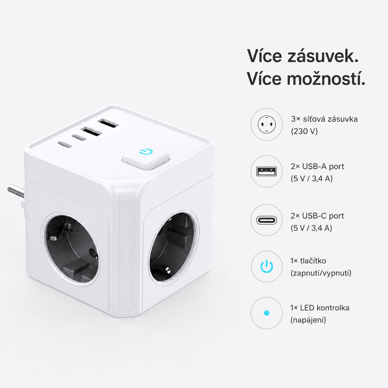 rozbocovac se zasuvkami USB-A a USB-C
