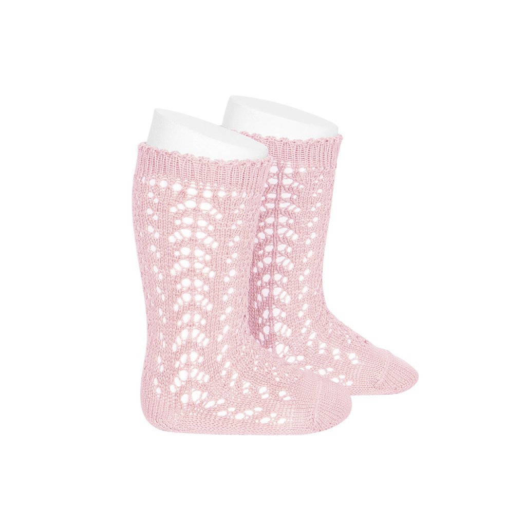 perle openwork knee high socks pink