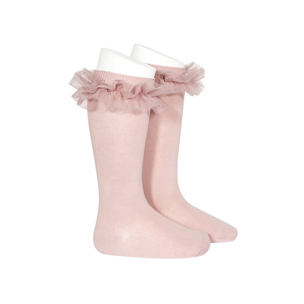 tulle ruffle knee high socks pale pink